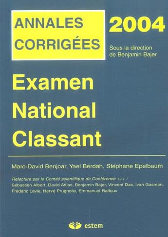 Couverture du livre « Épreuves classantes nationales 2004 ; annales corrigées » de Bajer/Benjoar/Berdah aux éditions Vuibert