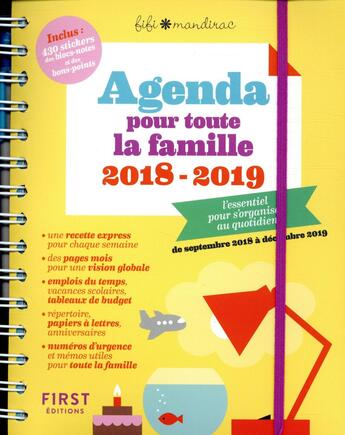 Couverture du livre « Agenda pour toute la famille (édition 2018/2019) » de Fifi Mandirac aux éditions First