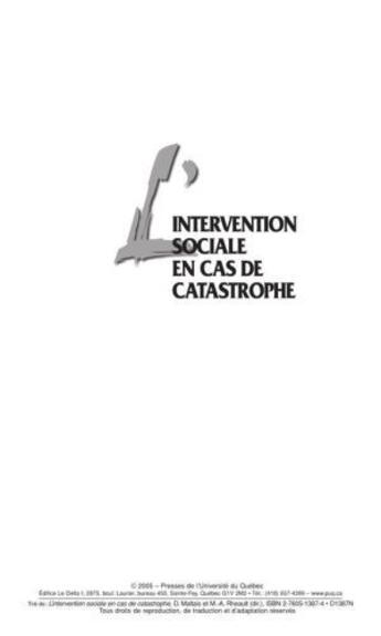 Couverture du livre « L'intervention sociale en cas de catastrophe » de Maltais et Rheault aux éditions Pu De Quebec