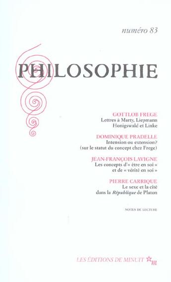 Couverture du livre « Revue Philosophie Minuit T.83 » de  aux éditions Minuit