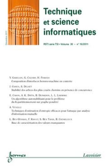 Couverture du livre « Technique et science informatiques rsti serie tsi volume 30 n 10 decembre 2011 » de  aux éditions Hermes Science Publications