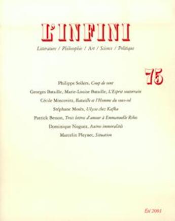 Couverture du livre « Revue L'Infini N.75 » de Collectif Gallimard aux éditions Gallimard