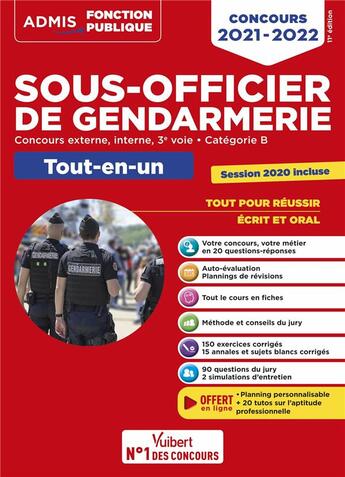 Couverture du livre « Concours sous-officier de gendarmerie - categorie B - tout-en-un - 25 tutos offerts (édition 2021/2022) » de Francois Lavedan aux éditions Vuibert