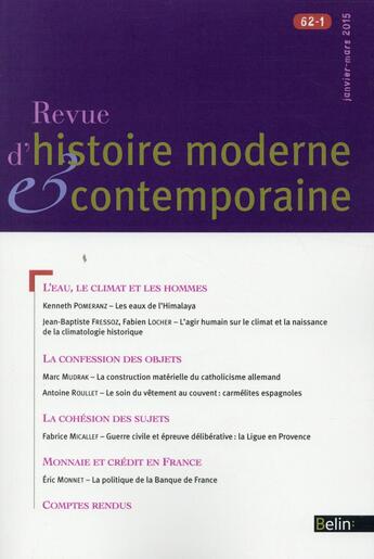 Couverture du livre « Rhmc 62-1 » de  aux éditions Belin