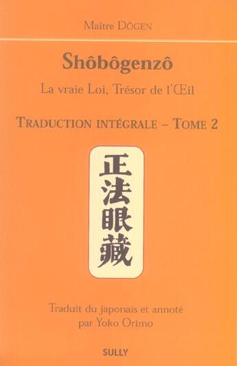 Couverture du livre « Maitre dogen shobogenzo tome 2 » de Dogen aux éditions Sully