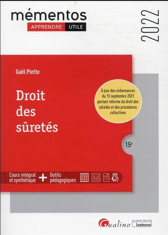 Couverture du livre « Droit des sûretés (15e édition) » de Gael Piette aux éditions Gualino