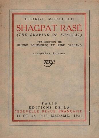 Couverture du livre « Shagpat rase » de George Meredith aux éditions Gallimard