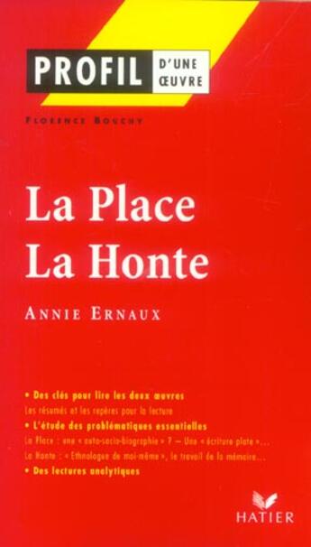 Couverture du livre « La place ; la honte d'Annie Ernaux » de Florence Bouchy aux éditions Hatier