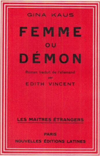 Couverture du livre « Femme ou démon » de Gina Kaus aux éditions Nel