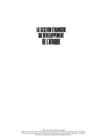 Couverture du livre « Gestion étrangère du développement de l'Afrique » de Jean-Yves Lavoie aux éditions Pu De Quebec