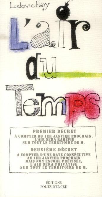 Couverture du livre « L'air du temps » de Ludovic Hary aux éditions Folies D'encre