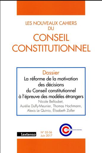 Couverture du livre « Les nouveaux cahiers du conseil constitutionnel n 55-56 - juin 2017 » de  aux éditions Lgdj