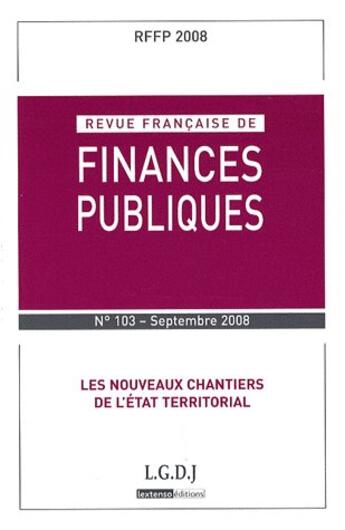 Couverture du livre « Revue française de finances publiques t.103 » de  aux éditions Lgdj