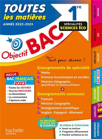 Couverture du livre « Objectif bac : toutes les matières ; 1re spécialités sciences éco (édition 2022/2023) » de Vincent Adoumie et Isabelle De Lisle et Michael Salaun et Arnaud Léonard et Caroline Garnier et Collectif aux éditions Hachette Education