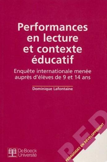 Couverture du livre « PERFORM.EN LECTURE & CONTEXTE EDUCATIF » de Dominique Lafontaine aux éditions De Boeck Superieur