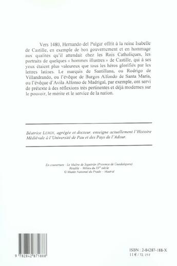 Couverture du livre « Histoire et politique en Castille au 15e siècle : Tome II : les hommes illustres de Castille de Hernando del Pulgar » de Mme Béatrice Leroy aux éditions Pu De Limoges