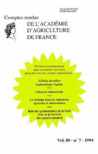 Couverture du livre « Maitrise du milieu & physiologie vegetale, chicoree industrielle, le sechage dans les industries ali » de Aaf aux éditions Lavoisier Diff