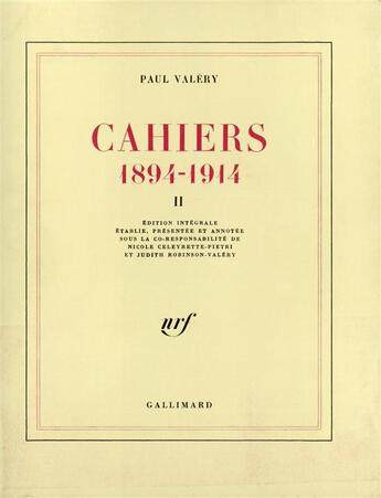 Couverture du livre « Cahiers - vol02 - (1894-1914) » de Paul Valery aux éditions Gallimard