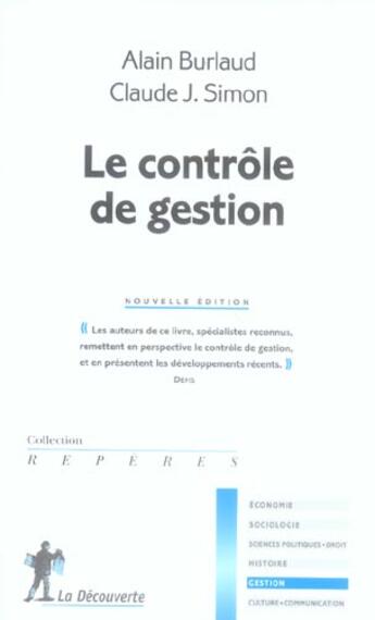 Couverture du livre « Le contrôle de gestion » de Claude J. Simon et Alain Burlaud aux éditions La Decouverte