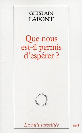 Couverture du livre « Que nous est-il permis d'espérer ? » de Lafont G aux éditions Cerf