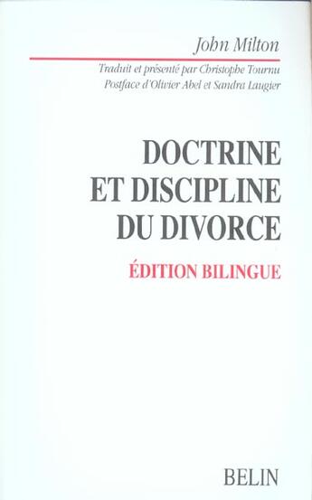 Couverture du livre « Doctrine et discipline du divorce » de John Milton aux éditions Belin