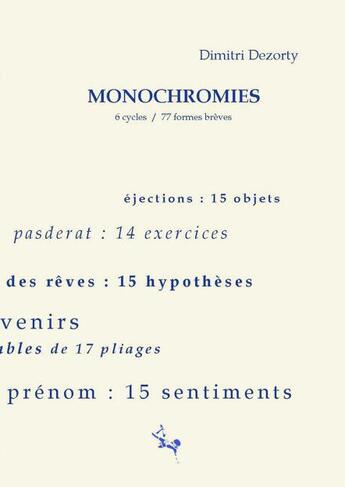 Couverture du livre « Monochromies » de Dimitri Dezorty aux éditions Abordo