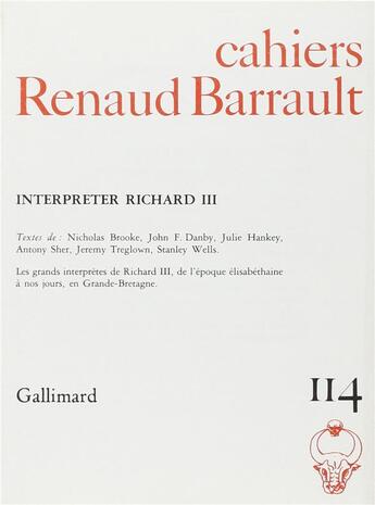 Couverture du livre « Cahiers renaud barrault - interpreter richard iii » de  aux éditions Gallimard