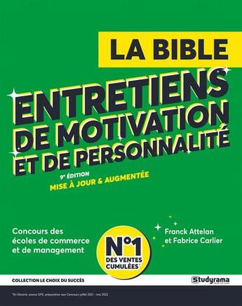 Couverture du livre « La bible des entretiens : écoles de management et de commerce (édition 2023) » de Attelan Franck et Fabrice Carlier aux éditions Studyrama