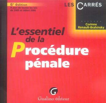 Couverture du livre « L'essentiel de la procédure pénale (6e édition) » de Corinne Renault-Brahinsky aux éditions Gualino
