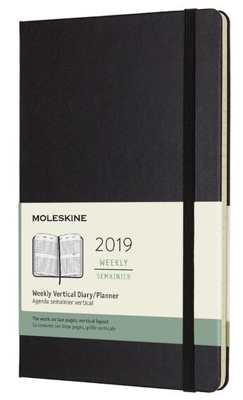 Couverture du livre « Agenda 2019 semainier vertical grand format noir rigide » de  aux éditions Moleskine