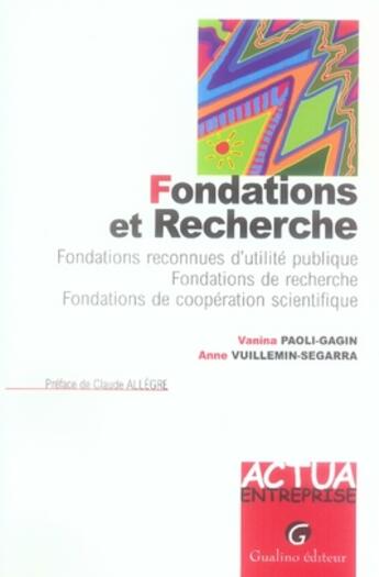 Couverture du livre « Fondations et recherche » de Paoli-Gagin/Vuillemi aux éditions Gualino