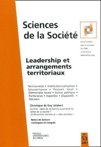 Couverture du livre « Sciences de la société t.53 ; leadership et arrangements territoriaux » de  aux éditions Pu Du Midi