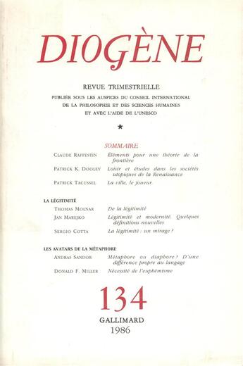 Couverture du livre « Diogene 134 » de Collectif Gallimard aux éditions Gallimard