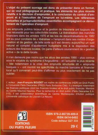 Couverture du livre « L'emprunt des collectivités locales et la gestion de trésorerie » de Jean-Francois Boudet aux éditions Puits Fleuri