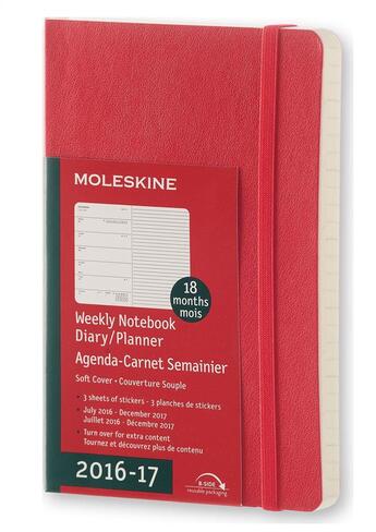 Couverture du livre « Agenda 18 mois semainier 2016-17 poche rouge scarlet couverture souple » de Moleskine aux éditions Moleskine Papet