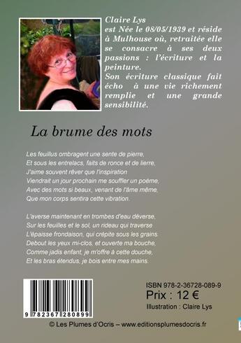 Couverture du livre « La brume des mots ; poésie » de Claire Lys aux éditions Les Plumes D'ocris