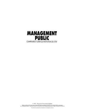 Couverture du livre « Management public ; comprendre et gérer les institutions de l'Etat » de Roland Parenteau aux éditions Presses De L'universite Du Quebec