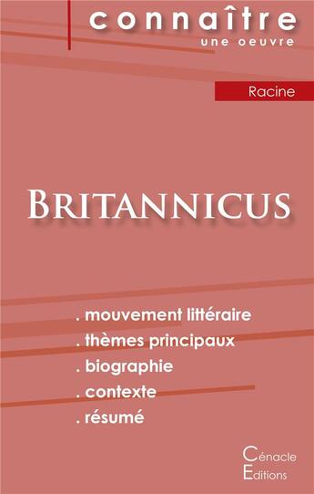 Couverture du livre « Britannicus, de Racine » de  aux éditions Editions Du Cenacle