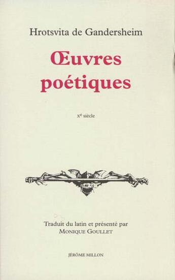 Couverture du livre « Oeuvres poetiques » de Gandersheim (De) H. aux éditions Millon