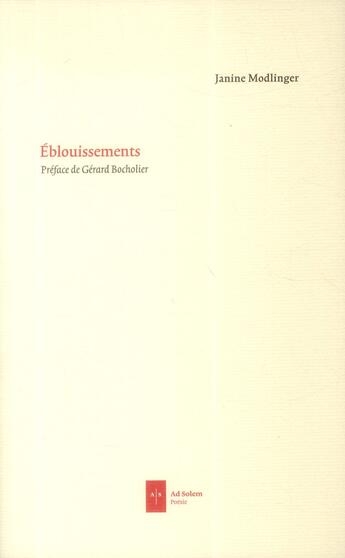 Couverture du livre « Éblouissements » de Janine Modlinger aux éditions Ad Solem