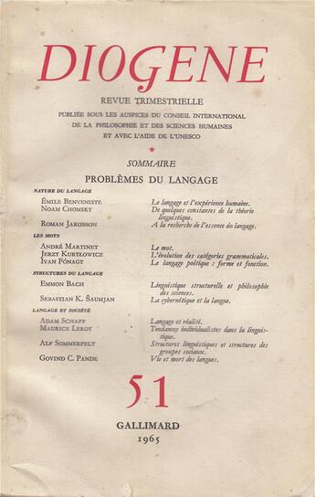 Couverture du livre « Diogene 51 » de Collectifs Gallimard aux éditions Gallimard