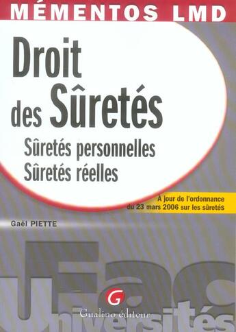 Couverture du livre « Droit des suretés » de Piette Gaele aux éditions Gualino