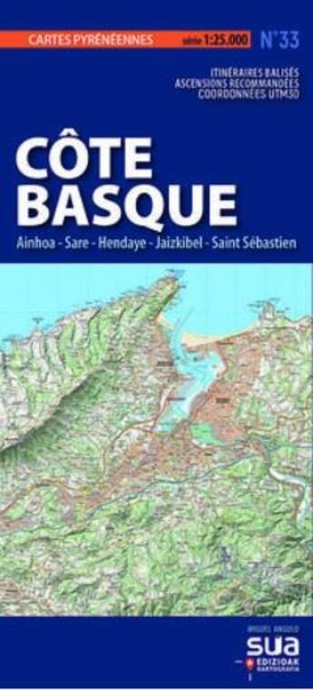 Couverture du livre « Cote basque. ainhoa-sare-hendaye, jaizkibel-saint sebastian - cartes pyreneennes » de Miguel Angulo aux éditions Sua