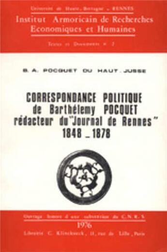 Couverture du livre « Correspondance politique de Barthélémy Pocquet » de  aux éditions Pu De Rennes