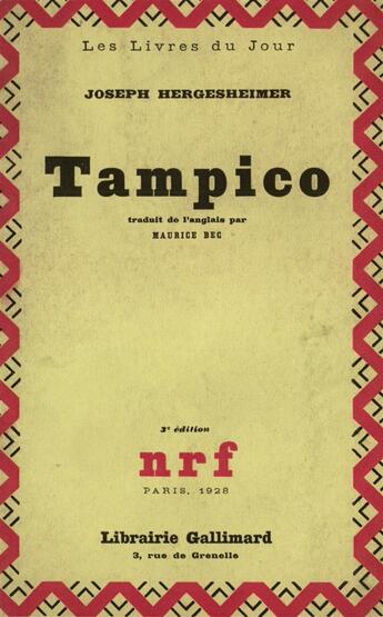 Couverture du livre « Tampico » de Hergesheimer Joseph aux éditions Gallimard