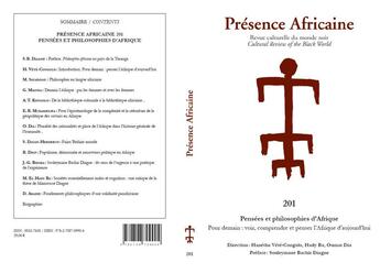 Couverture du livre « Revue presence africaine n 201 - pensees et philosophies d'afrique - pour demain : voir, comprendre » de Vete-Congolo/Ba/Dia aux éditions Presence Africaine