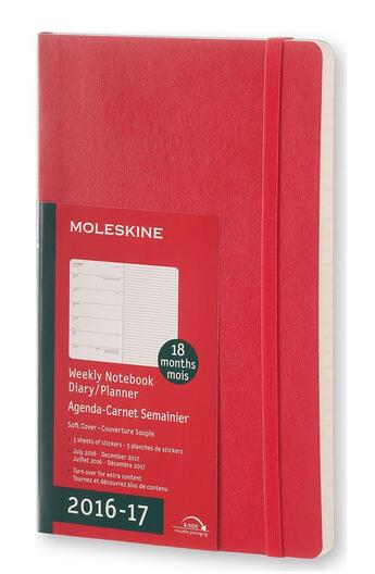 Couverture du livre « Agenda 18 mois semainier 2016-17 grand format rouge scarlet couverture souple » de Moleskine aux éditions Moleskine Papet