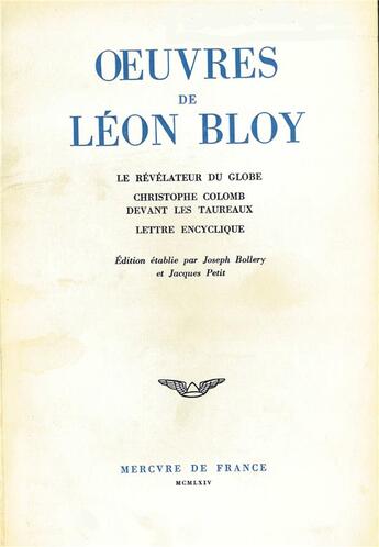 Couverture du livre « Oeuvres t.1 » de Leon Bloy aux éditions Mercure De France