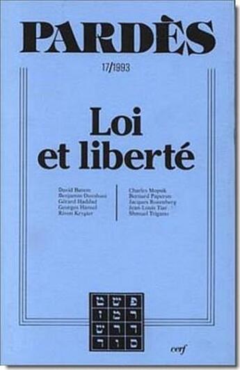 Couverture du livre « PARDES T.17 ; loi et liberté » de  aux éditions Cerf