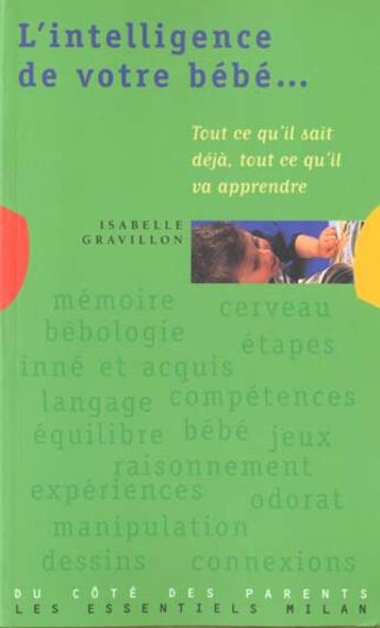 Couverture du livre « L'Intelligence De Votre Bebe Tout Ce Qu'Il Sait Deja Tout Ce Qu'Il Va Apprendre » de Isabelle Gravillon aux éditions Milan